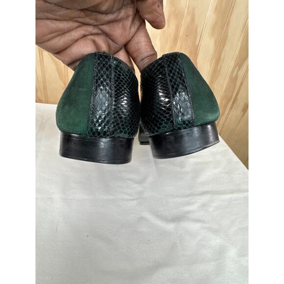 Ennesi Vintage Green Black Genuine Reptile Leather Loafers Flat Women Size 8.5 - Picture 7 of 8